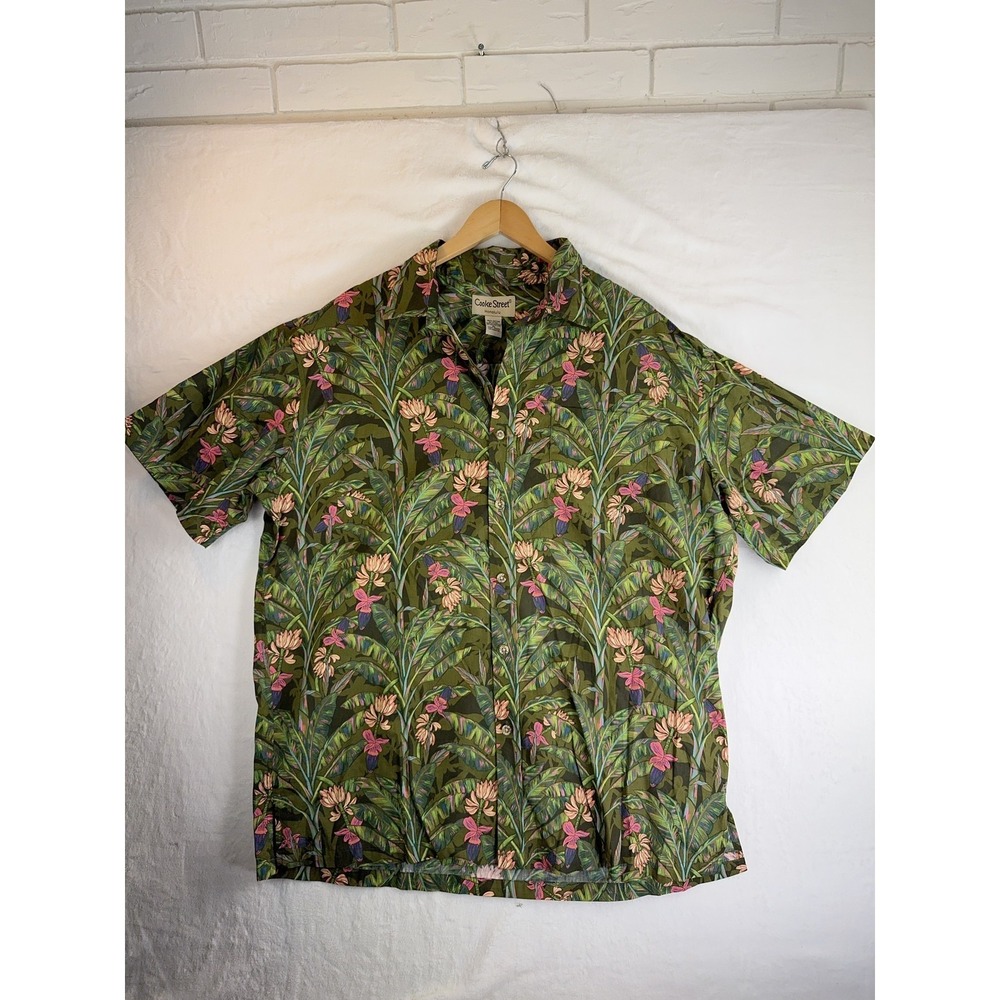 Cooke Street Shirt Mens XL Green Floral Hawaiian Button Up Casual Tropical Print